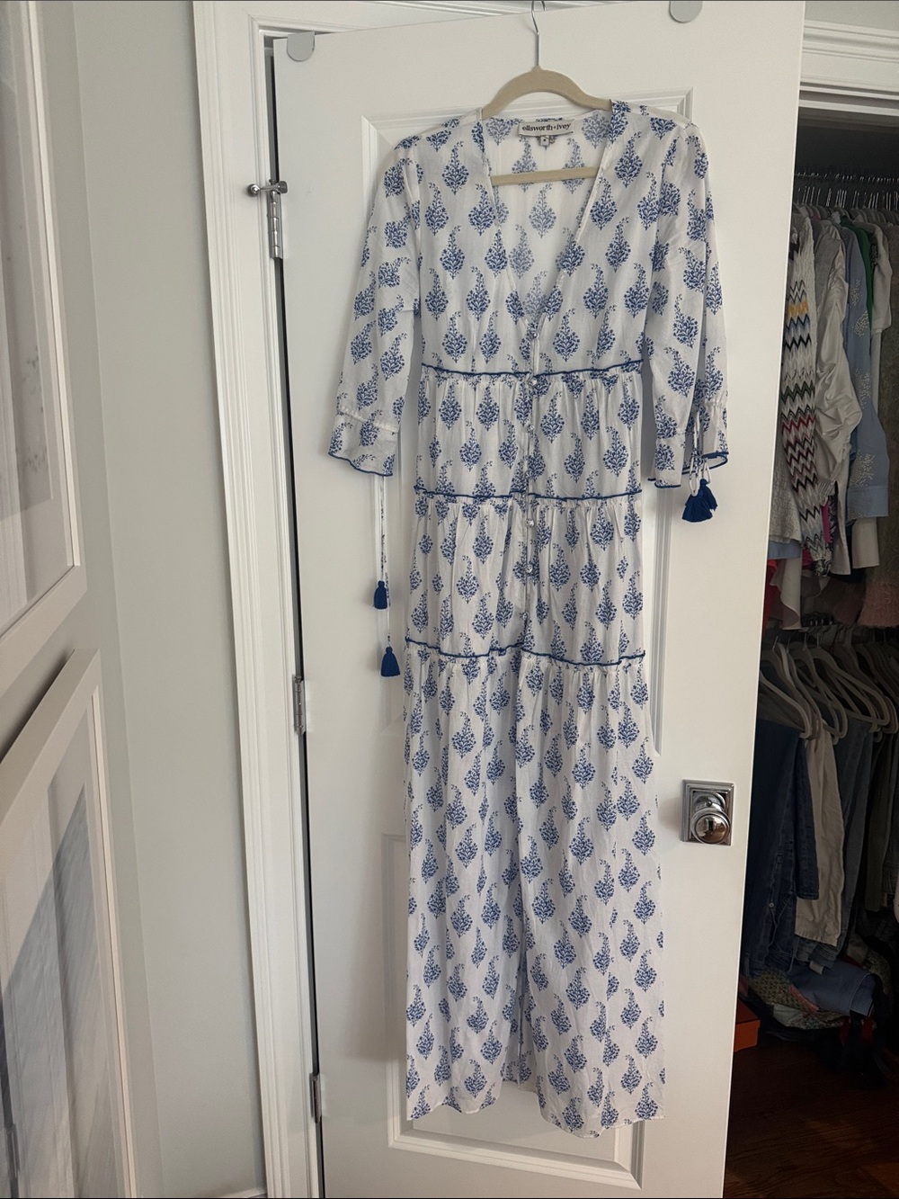 Blue & White Tassel Maxi Dress